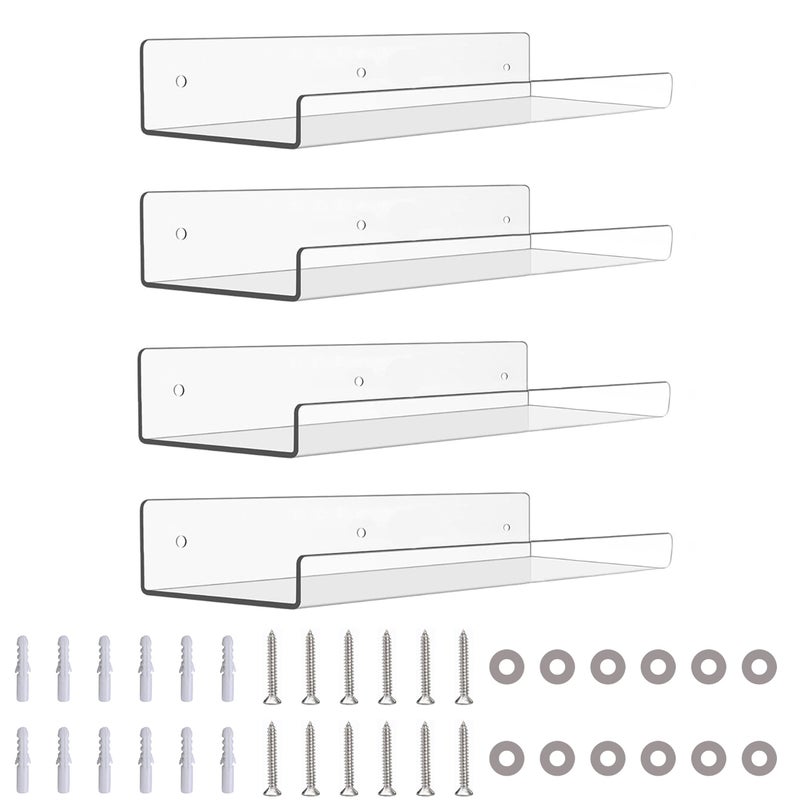 JDEA Wall-Mounted Acrylic Shelves Suitable for Wall-Mounted Display Rack Storage Rack Suitable for Children's Bookshelf Room Wall Decoration Bedroom Kitchen Living Room (4, 15â€) - Image 1