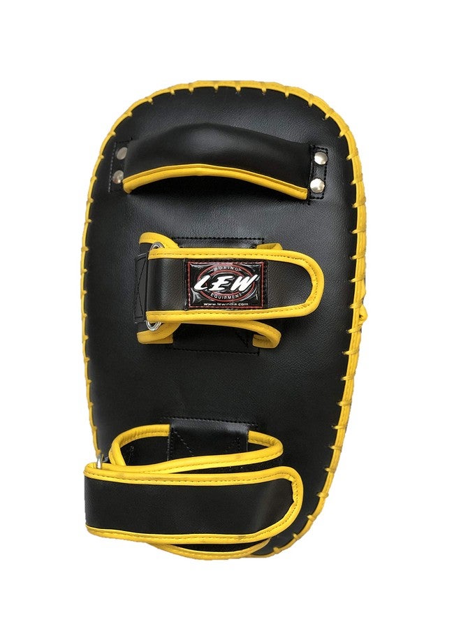 LEW Black/Yellow Muay Thai MMA Kickboxing Training Skintex Leather Curved Single Piece Kick Focus Pads (1 Piece) - Image 2