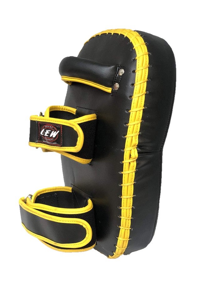 LEW Black/Yellow Muay Thai MMA Kickboxing Training Skintex Leather Curved Single Piece Kick Focus Pads (1 Piece) - Image 3