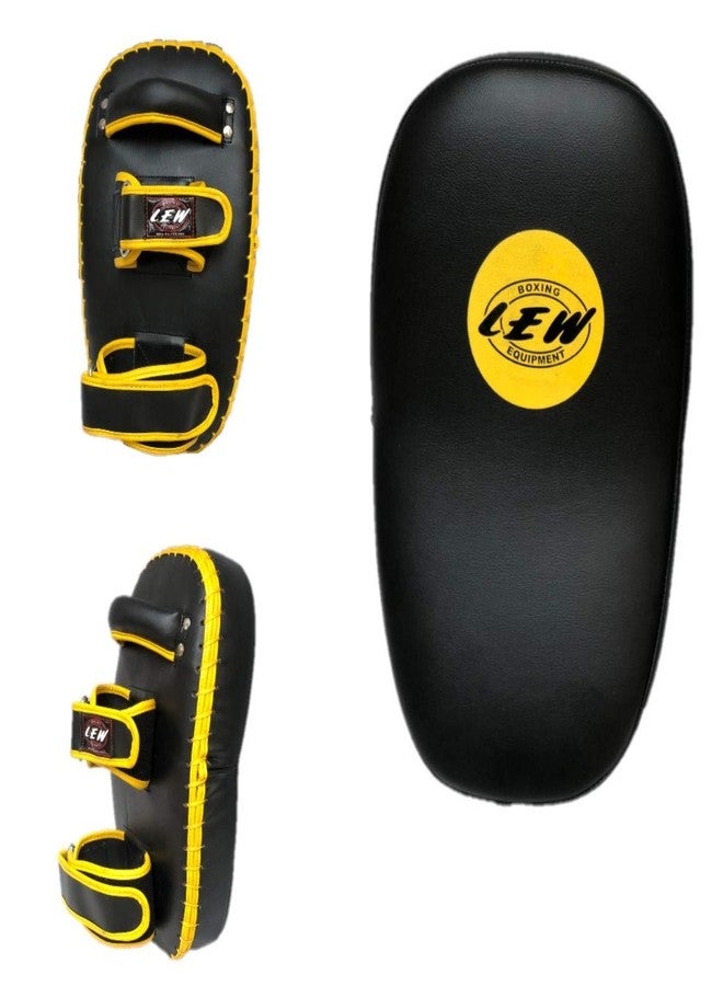 LEW Black/Yellow Muay Thai MMA Kickboxing Training Skintex Leather Curved Single Piece Kick Focus Pads (1 Piece) - Image 1