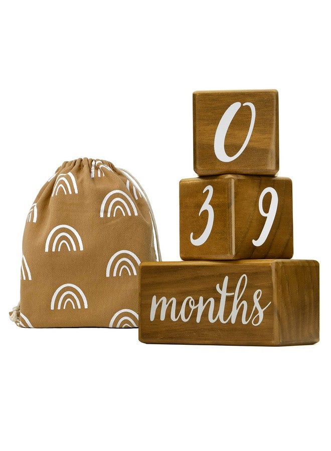 Pondering Pine Baby Milestone Blocks Natural Pine Wood With Weeks Months Years Grade Milestones Age Block Set With Boho Rainbow Bag, Newborn Weekly Monthly First Year Picture Props, Earth Friendly - Image 1