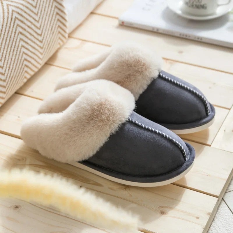 Y&D Autumn Winter Suede Home Warm slippers Men and Women Fur Slippers Plush Slippers - Image 1