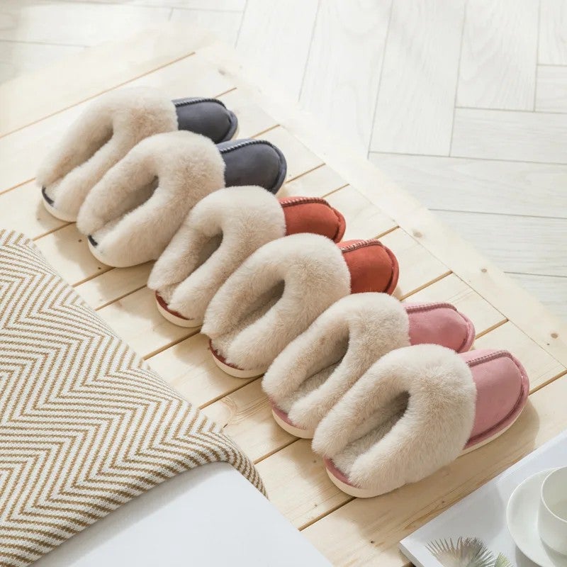Y&D Autumn Winter Suede Home Warm slippers Men and Women Fur Slippers Plush Slippers - Image 4