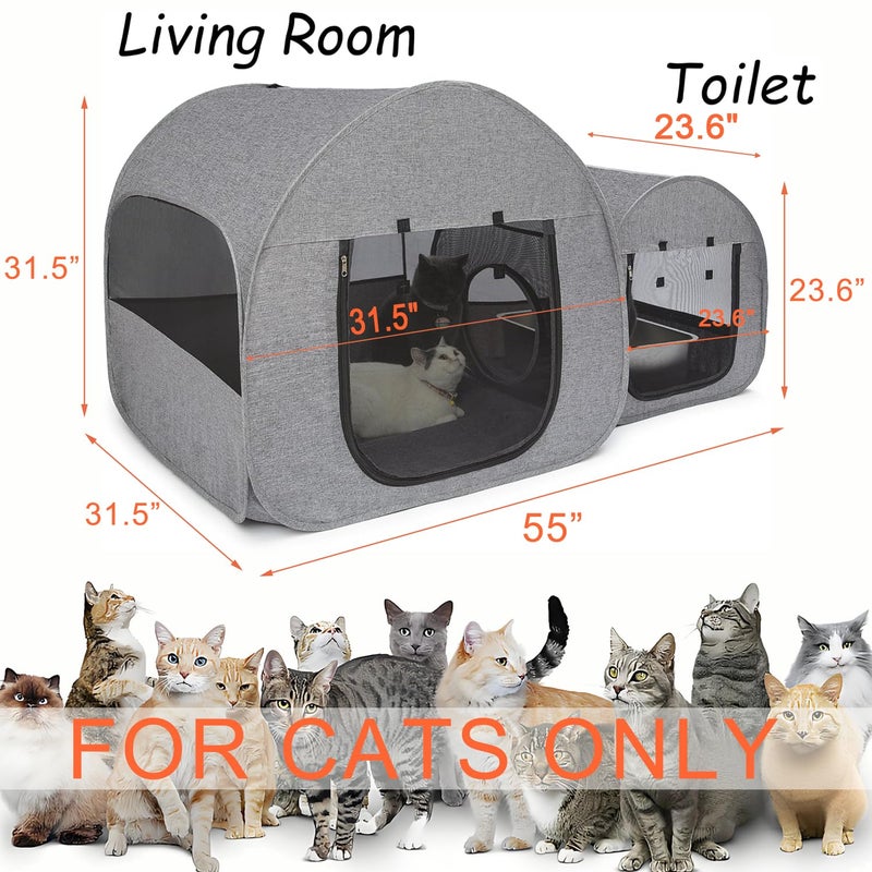 LUCKITTY Portable Cat Playpen, Delivery Room, Enclosure, Postoperative Recovery, House Design for Better Standing, Foldable Pet Tent for Indoor and Outdoor Use, Cat Houses & Condos Dark Gray - Image 2