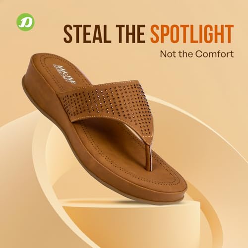 DOCTOR EXTRA SOFT Women's Fashionable Stylish Orthopedic Memory Foam Thong Slippers/Flip Flops|Comfortable & Lightweight|Breathable & Anti-Slip| Casual Slip-on Sandals for Ladies/GirlsD-626 Tan 7UK - Image 3