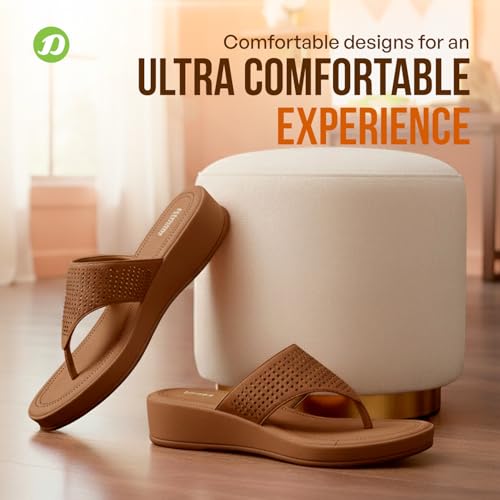 DOCTOR EXTRA SOFT Women's Fashionable Stylish Orthopedic Memory Foam Thong Slippers/Flip Flops|Comfortable & Lightweight|Breathable & Anti-Slip| Casual Slip-on Sandals for Ladies/GirlsD-626 Tan 7UK - Image 5