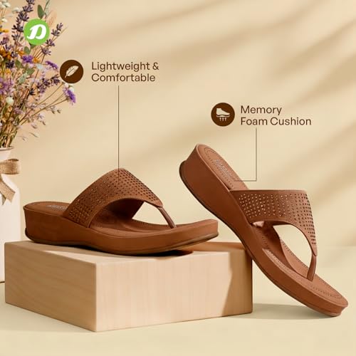 DOCTOR EXTRA SOFT Women's Fashionable Stylish Orthopedic Memory Foam Thong Slippers/Flip Flops|Comfortable & Lightweight|Breathable & Anti-Slip| Casual Slip-on Sandals for Ladies/GirlsD-626 Tan 7UK - Image 4