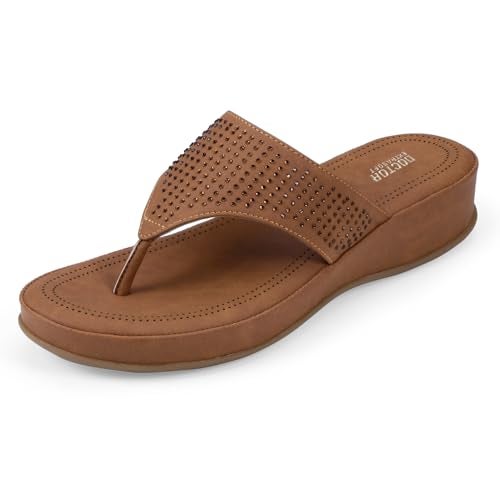 DOCTOR EXTRA SOFT Women's Fashionable Stylish Orthopedic Memory Foam Thong Slippers/Flip Flops|Comfortable & Lightweight|Breathable & Anti-Slip| Casual Slip-on Sandals for Ladies/GirlsD-626 Tan 7UK - Image 1