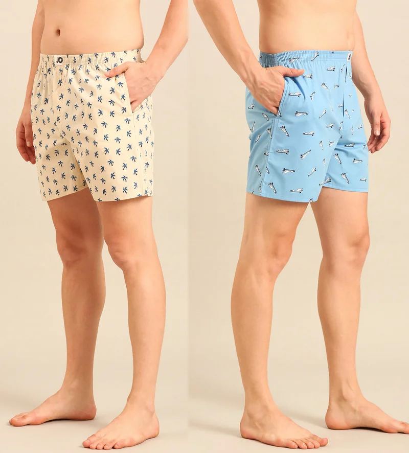 جوفن JOVEN Men's Pure Cotton Printed Boxers Pack of 2