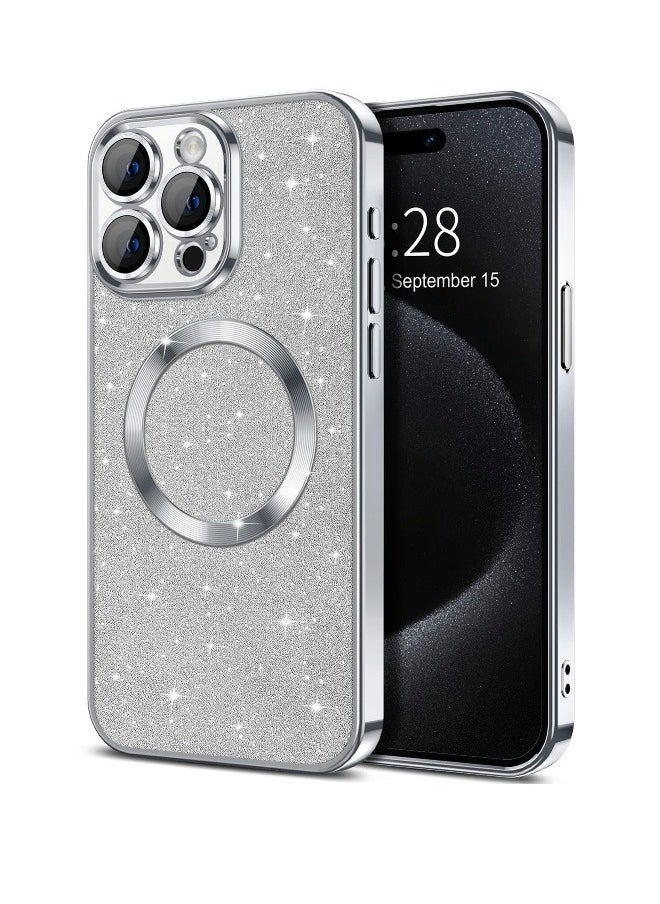 ShebSheb - iPhone 14 Pro Case Glitter, Clear Magnetic Phone Cases with Camera Lens Protector [Compatible with MagSafe] Bling Sparkle Plating Soft TPU Shockproof Protective Cover Women Girls - Image 1