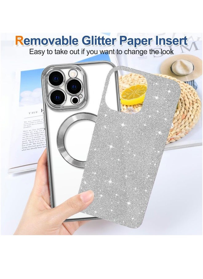 ShebSheb - iPhone 14 Pro Case Glitter, Clear Magnetic Phone Cases with Camera Lens Protector [Compatible with MagSafe] Bling Sparkle Plating Soft TPU Shockproof Protective Cover Women Girls - Image 1