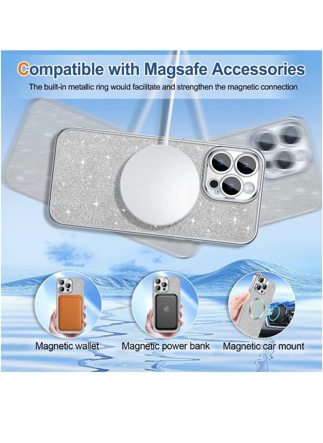 ShebSheb - iPhone 14 Pro Case Glitter, Clear Magnetic Phone Cases with Camera Lens Protector [Compatible with MagSafe] Bling Sparkle Plating Soft TPU Shockproof Protective Cover Women Girls - Image 1