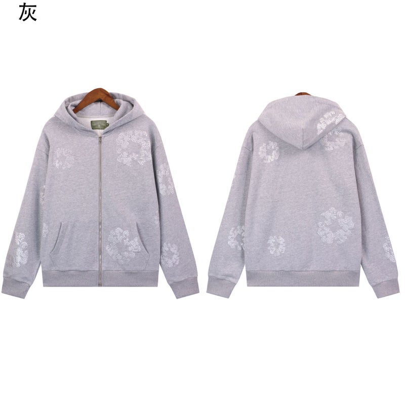 Generic Cross-Border New Sweatshirt Denim Silver Sequins Embellished with Full-Print Ring Hoodie Trendy Mens and Womens Casual Suit 6030 gray 