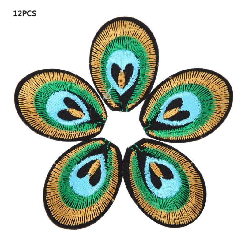 Iron On Embroidered Patches: 12 Pcs Peacock Feather Pattern, High Quality Soft Durable Embroidery Cloth - Dual Application Design, Clothing Repair Patches for Clothing DIY, Home Decor - Image 2