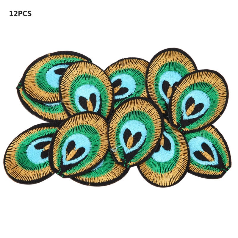Iron On Embroidered Patches: 12 Pcs Peacock Feather Pattern, High Quality Soft Durable Embroidery Cloth - Dual Application Design, Clothing Repair Patches for Clothing DIY, Home Decor - Image 1