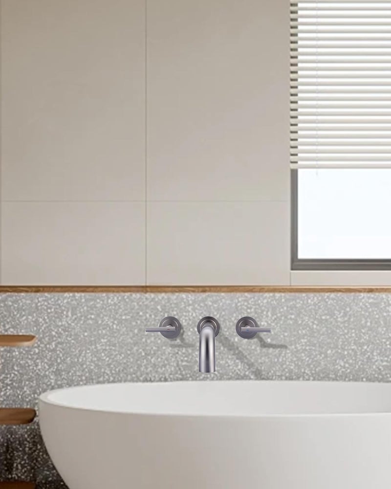 WOWOW Wall Mount Tub Filler: Brushed Nickel Tub Faucet High Flow Two Handles Solid Brass, Long Spout Reach,Tub Faucet Bathroom Bathtub Faucets with 2 Handles with Brass Rough in Valve Included - Image 2