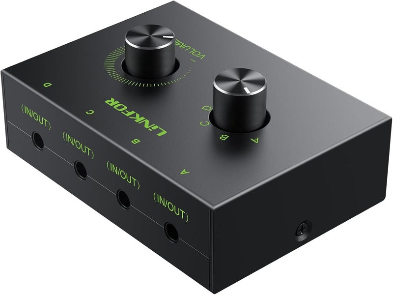 LiNKFOR 4 Port 3.5mm Stereo Audio Switch, 4 Way Stereo Audio Selector, 4 Input 1 Output / 1 Input 4 Output Audio Splitter with Volume Control and 4 Channel Switch Knob - Image 4