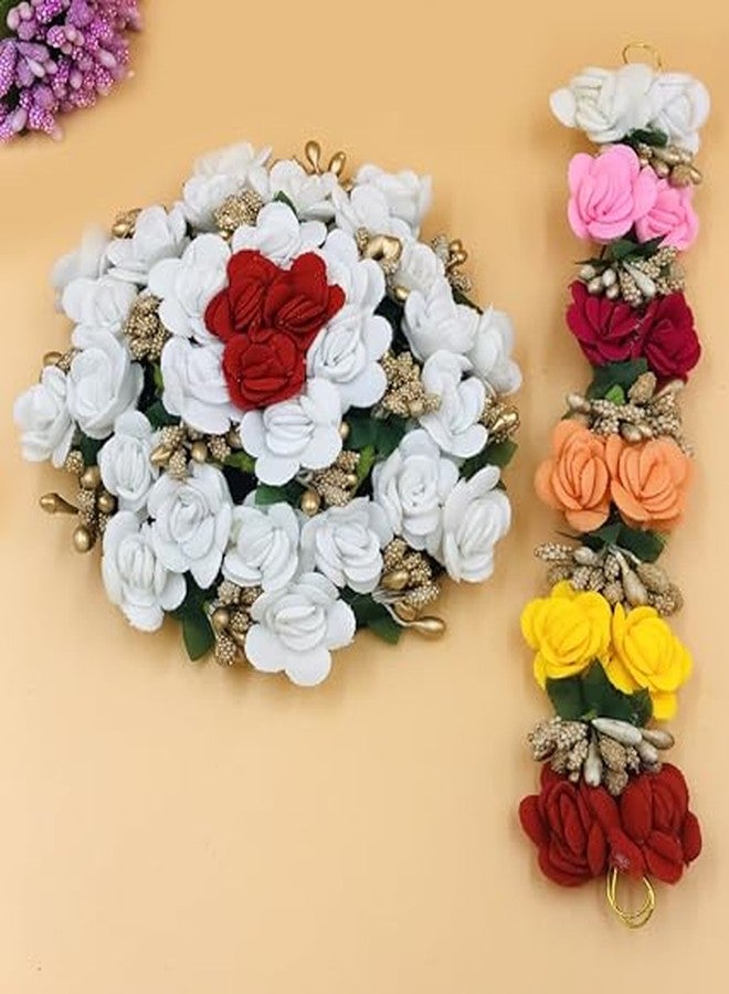 Arooman™ Full Bun Hair Flower Gajra and Multi Color gajra Combo for Wedding and Party - Image 4