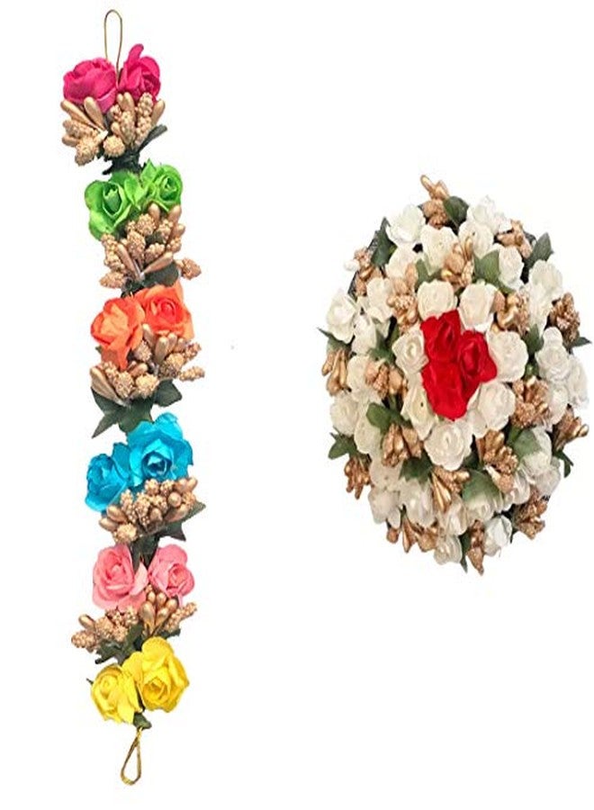 Arooman™ Full Bun Hair Flower Gajra and Multi Color gajra Combo for Wedding and Party - Image 1