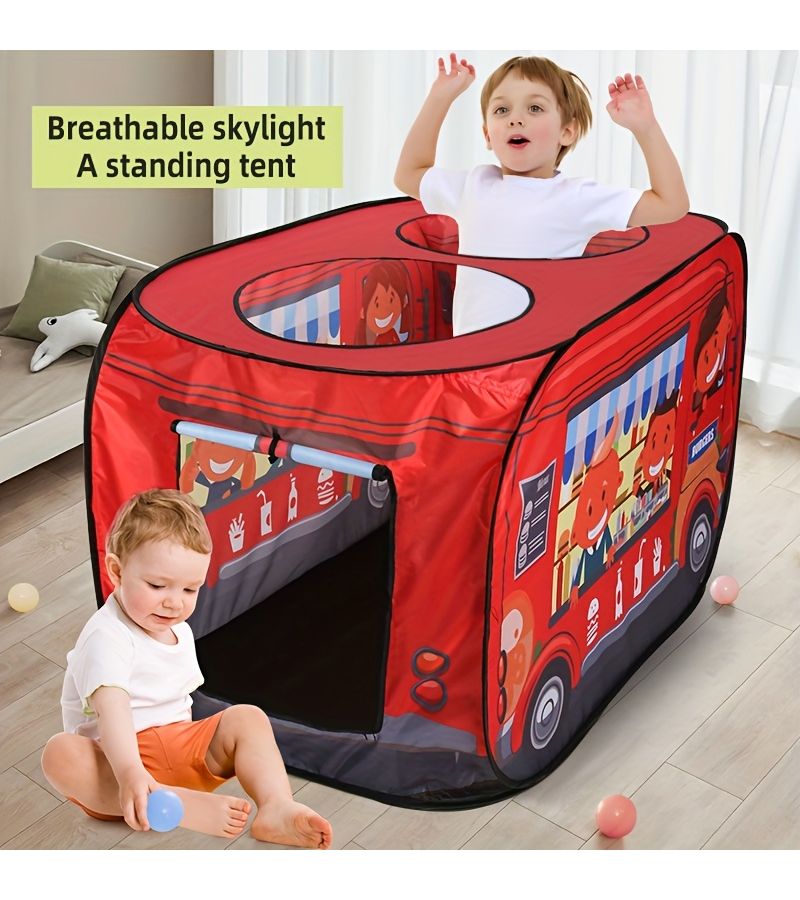 Fire Truck Tent Foldable Kids Pop Up Activity Center Playhouse with Skylight Indoor Outdoor Picnic Birthday Gift Thanksgiving Halloween Christmas Holiday Fun Toys for Boys Girls - Image 5