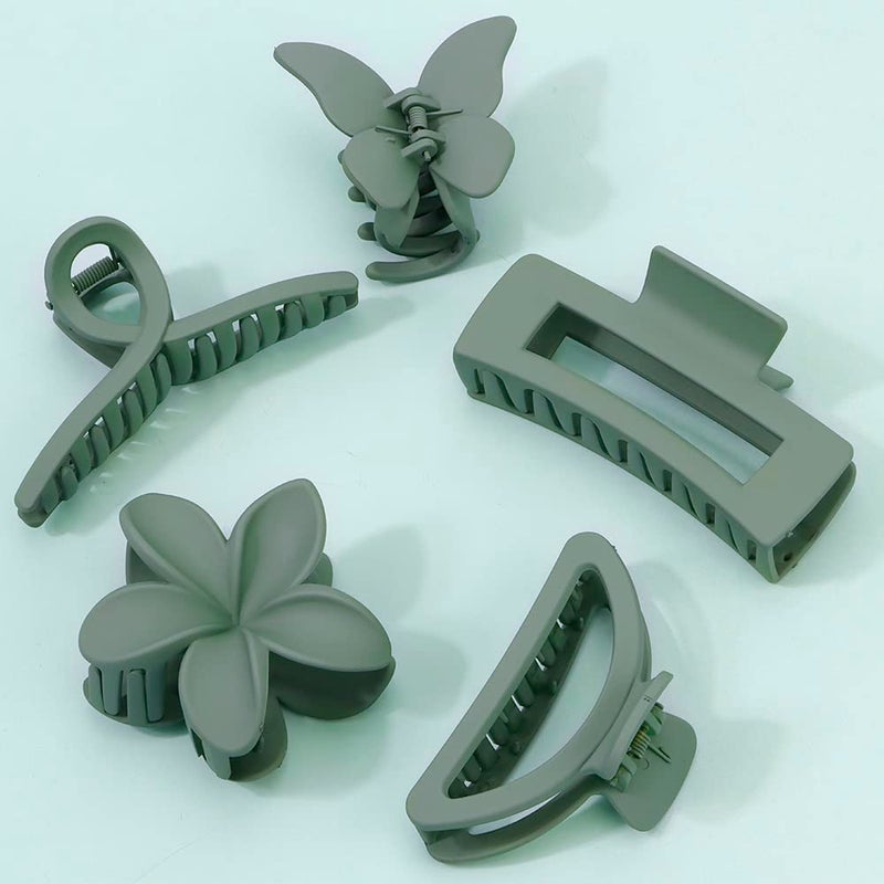 Ahoney 5 Pack Large Claw Hair Clips Thick Hair Butterfly Flower Banana Clamps Strong Hold NonSlip Hair Accessories for Women Green