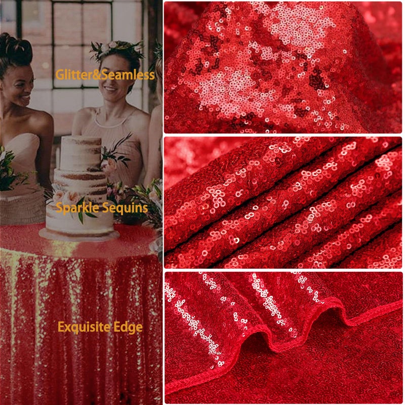 B.Cool B-COOL Red Sequin Tablecloth Christmas Fabric: Sparkle Table Cloth for Birthday Head Tables Party Xmas Indoor Outdoor Event 60x102inch - Image 3