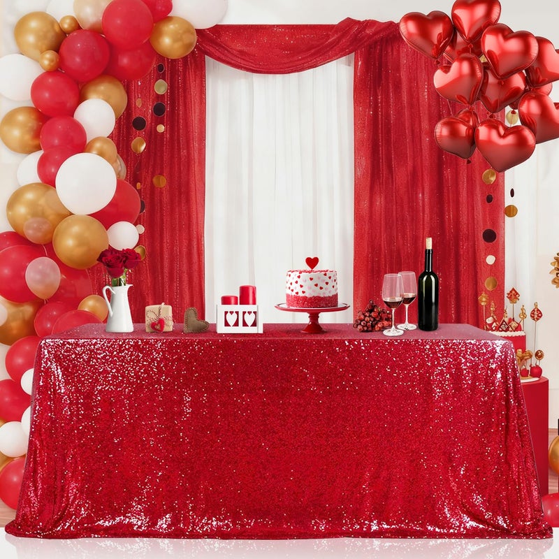 B.Cool B-COOL Red Sequin Tablecloth Christmas Fabric: Sparkle Table Cloth for Birthday Head Tables Party Xmas Indoor Outdoor Event 60x102inch - Image 1