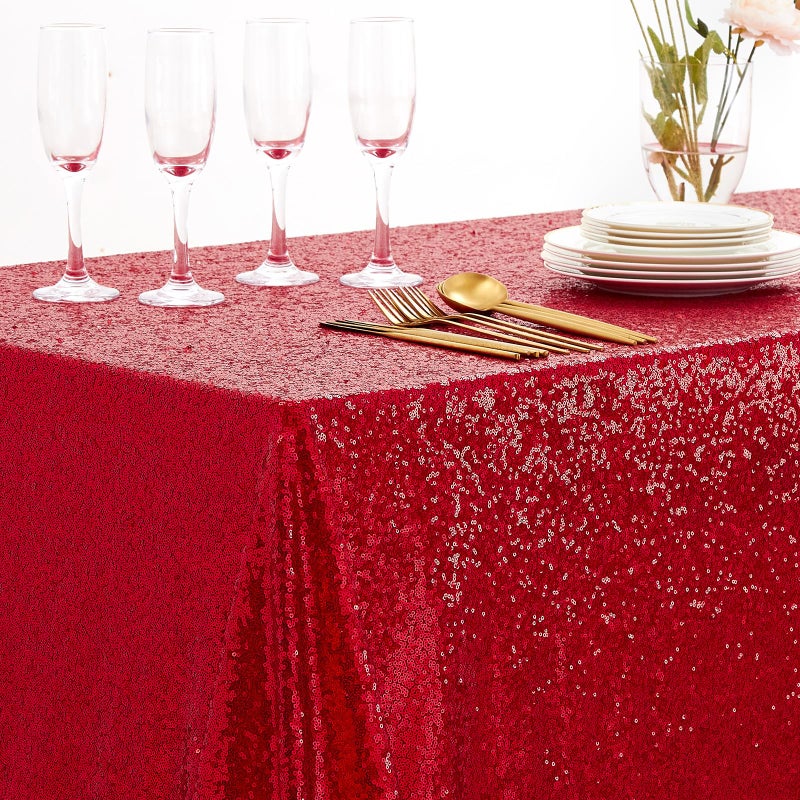 B.Cool B-COOL Red Sequin Tablecloth Christmas Fabric: Sparkle Table Cloth for Birthday Head Tables Party Xmas Indoor Outdoor Event 60x102inch - Image 4
