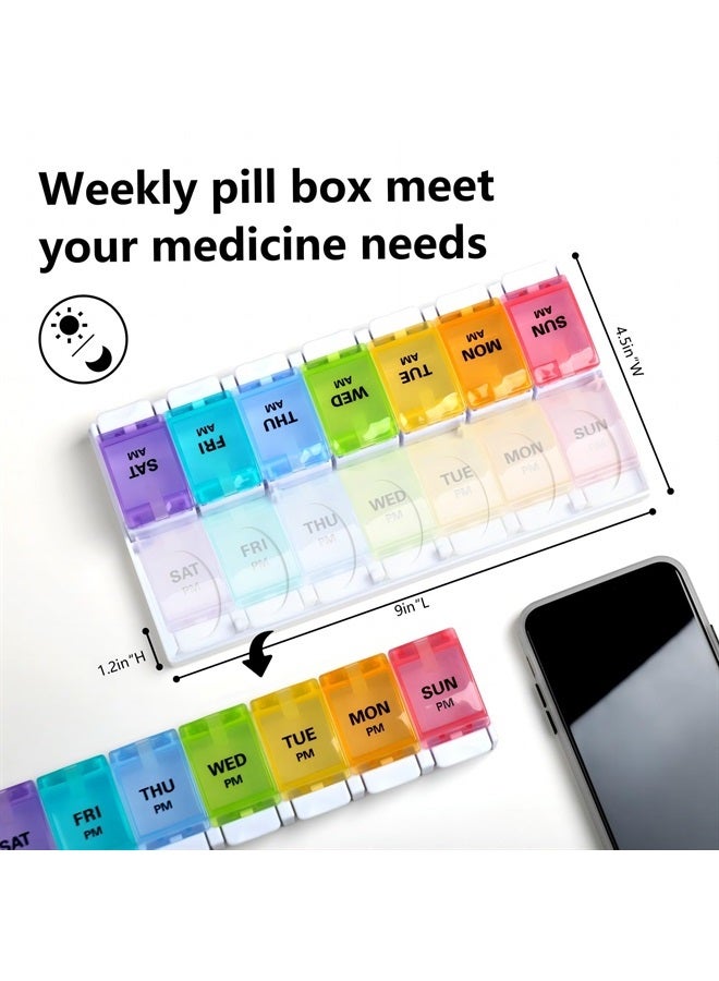 Sukuos AM PM Weekly 7 Day Pill Organizer 2 Times A Day, Large Daily Pill Box with Easy Push Button Design, Detachable Pill Case for Medicine/Vitamin/Fish Oil/Supplements (Rainbow)  - Image 4