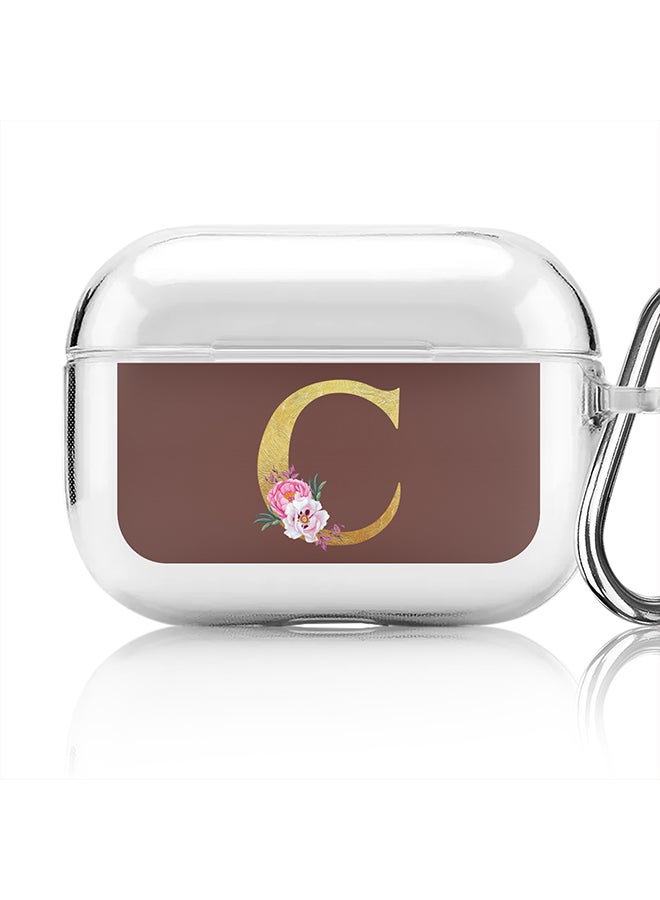 Stylizedd Classic Clear printed Case for Apple AirPods Pro 2nd Generation Thin Transparent Cover - Custom Monogram Initial Letter Floral Pattern Alphabet - C (Brown ) - Image 1