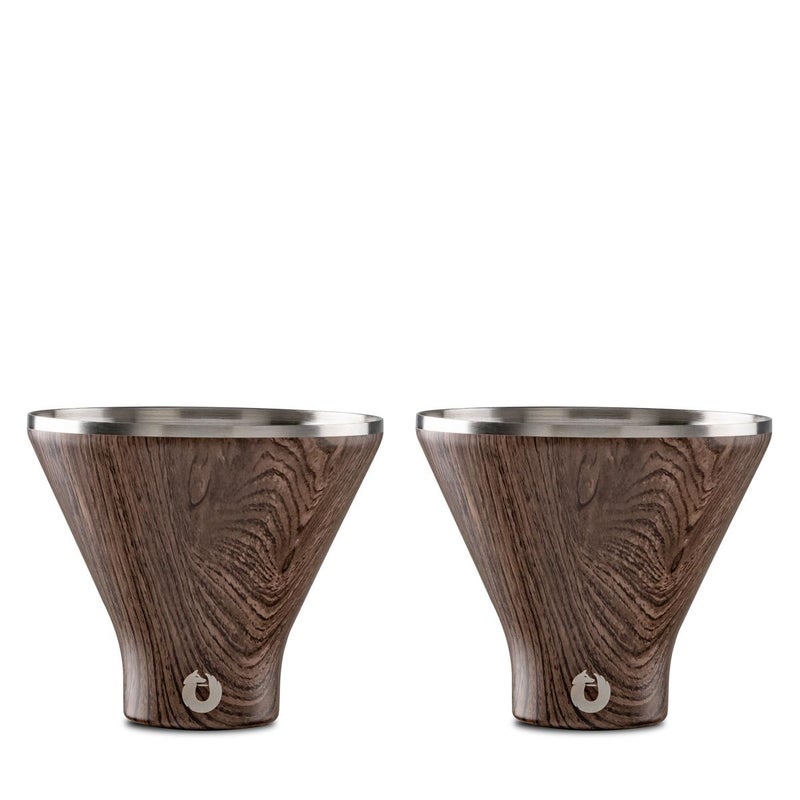 Snowfox Premium Vacuum Insulated Stainless Steel Martini Glass Set of 2 Martinis Stay Icy Cold Stemless Cocktail Glasses Elegant Home Entertaining Bold Beautiful Barware Set 8 oz Dark Walnut - Image 2