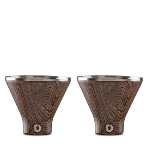 Snowfox Premium Vacuum Insulated Stainless Steel Martini Glass Set of 2 Martinis Stay Icy Cold Stemless Cocktail Glasses Elegant Home Entertaining Bold Beautiful Barware Set 8 oz Dark Walnut - Image 1