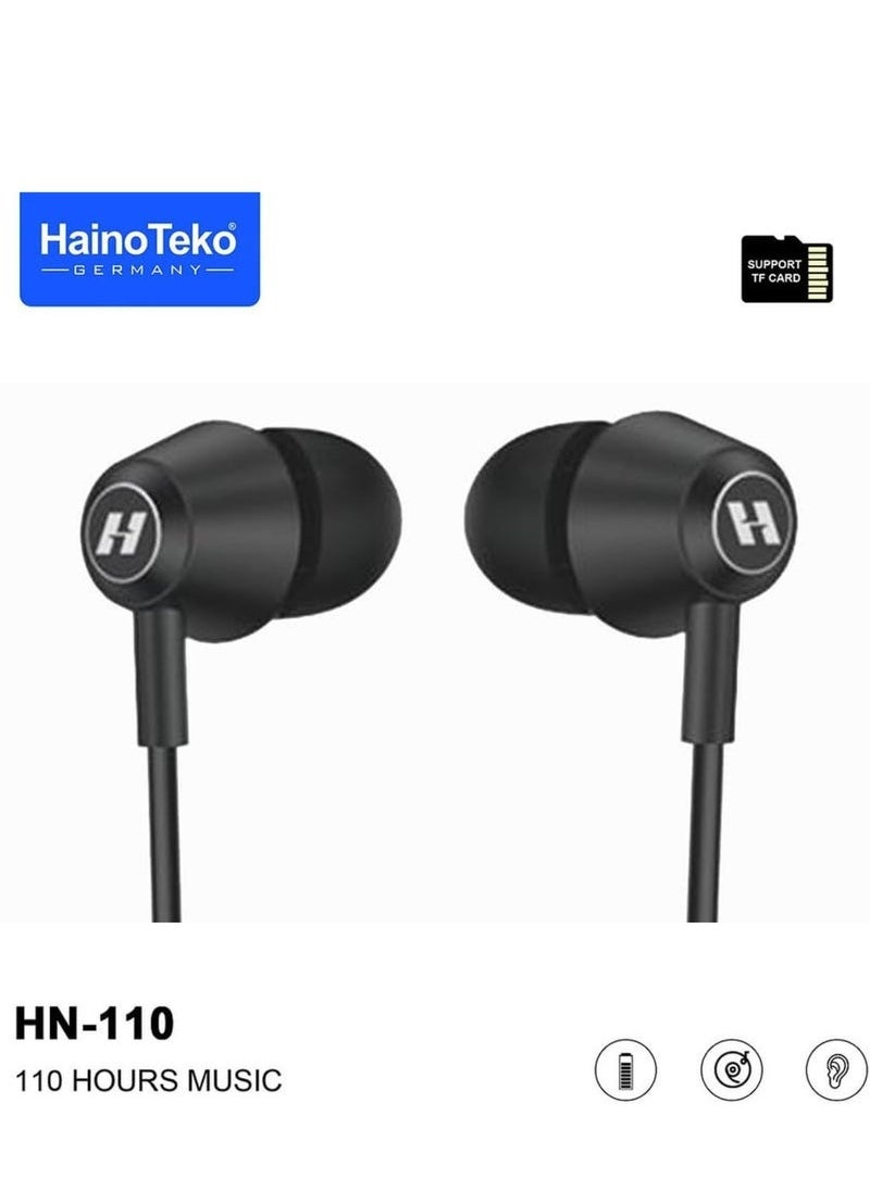 Haino Teko Haino Teko Germany HN110 Bluetooth Neckband Earphones – 110-Hour Playtime, High Bass Sound Quality, Super Clear Mic, TF Card Support, Bluetooth 5.3, Ergonomic Design,  - Image 4