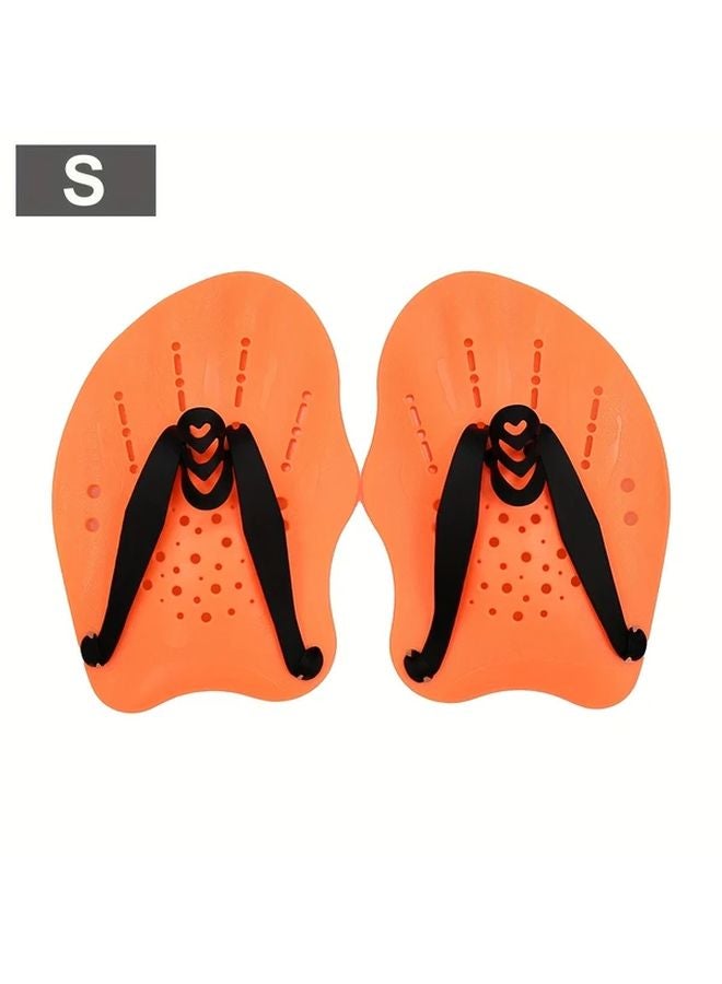 Orange Swimming Training Hand Flippers S Size Adjustable Silicone Straps - Image 1