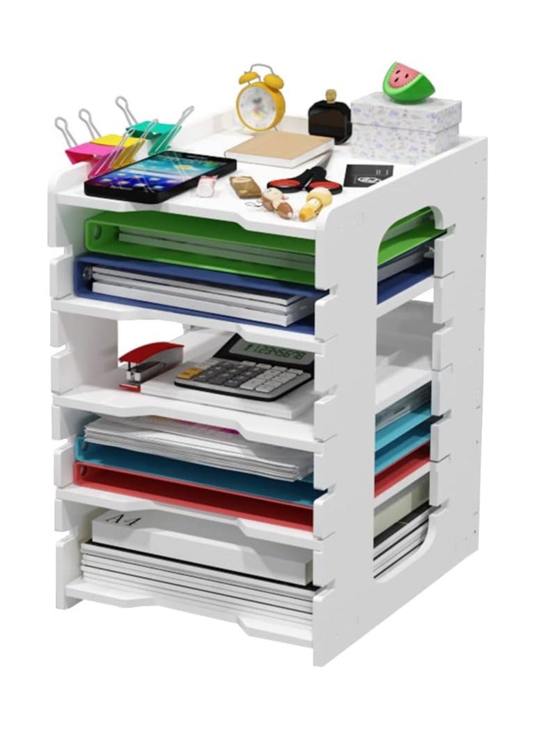 TPGP Adjustable Letter Tray Organiser, 5 Tier Desk Document File Organiser A4 Paper Sorter for School Home Office Supplies  - Image 1