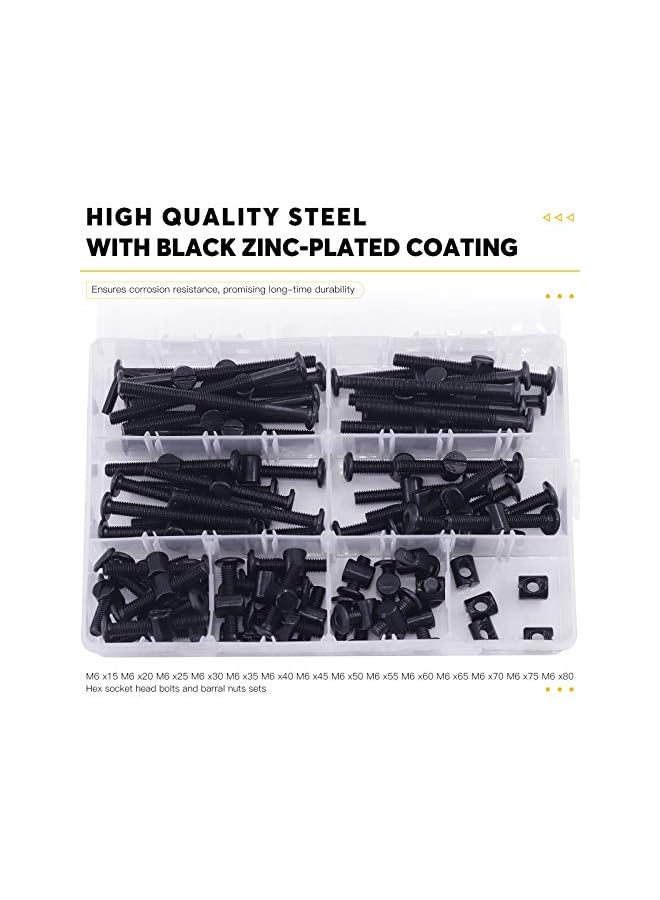 Mardatt 140Pcs 14Sizes M6 Screws Hardware Replacement Kit Black Hex Socket Cap Bolts and Barrel Nuts Cross Dowel Assortment Kit for Beds Furniture - Image 5