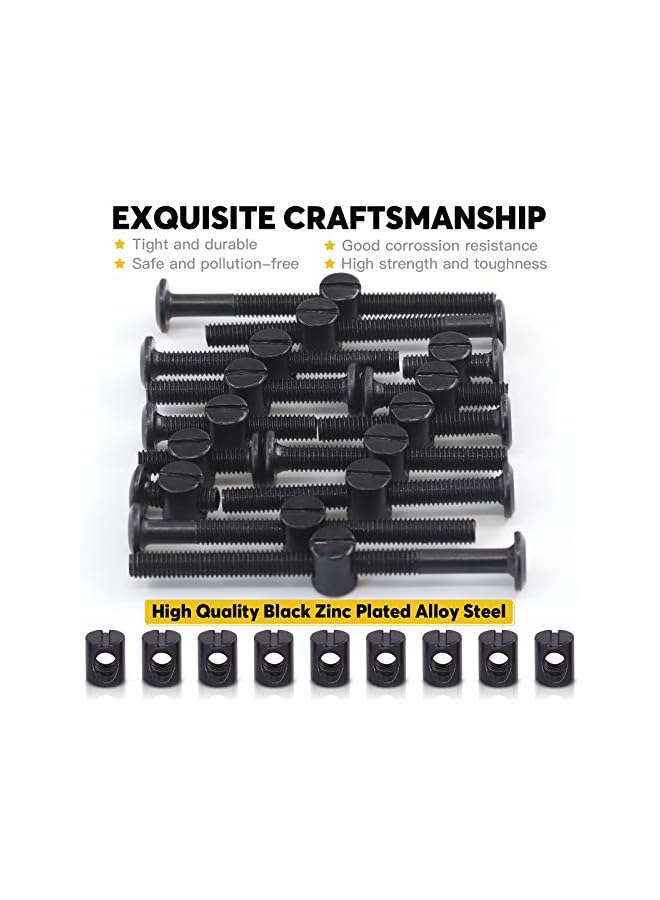 Mardatt 140Pcs 14Sizes M6 Screws Hardware Replacement Kit Black Hex Socket Cap Bolts and Barrel Nuts Cross Dowel Assortment Kit for Beds Furniture - Image 3