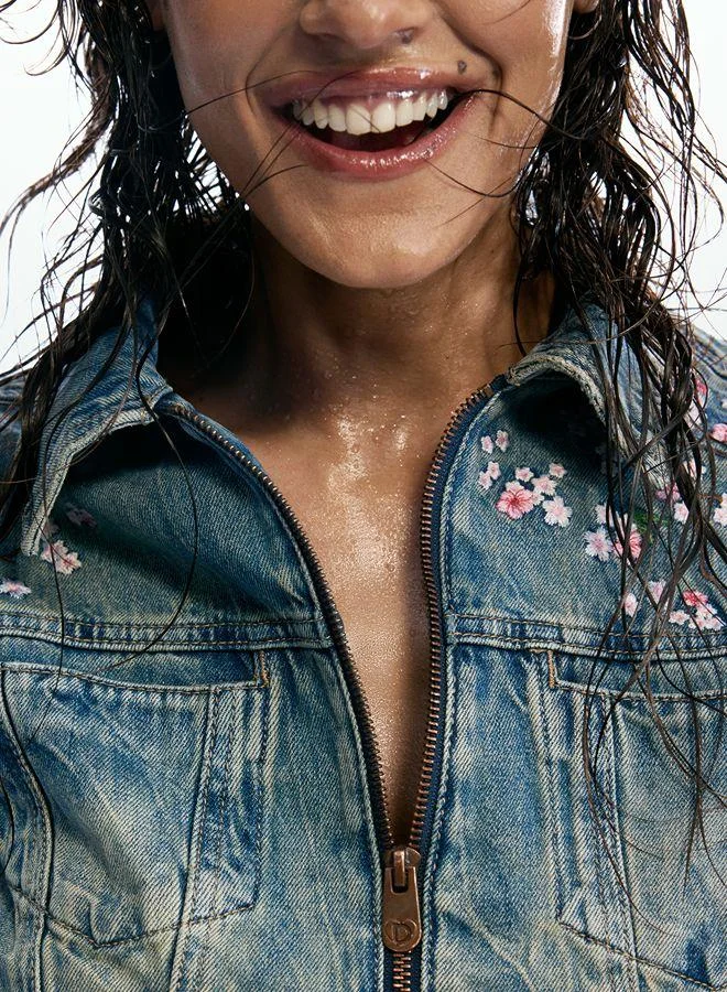 Desigual Blue Embroidered denim jacket for Women | Best Price UAE