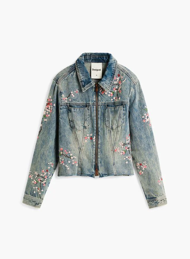 Desigual Blue Embroidered denim jacket for Women | Best Price UAE