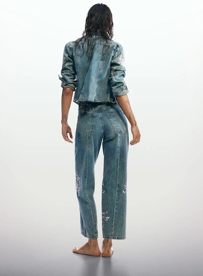 Desigual Blue Embroidered denim jacket for Women | Best Price UAE