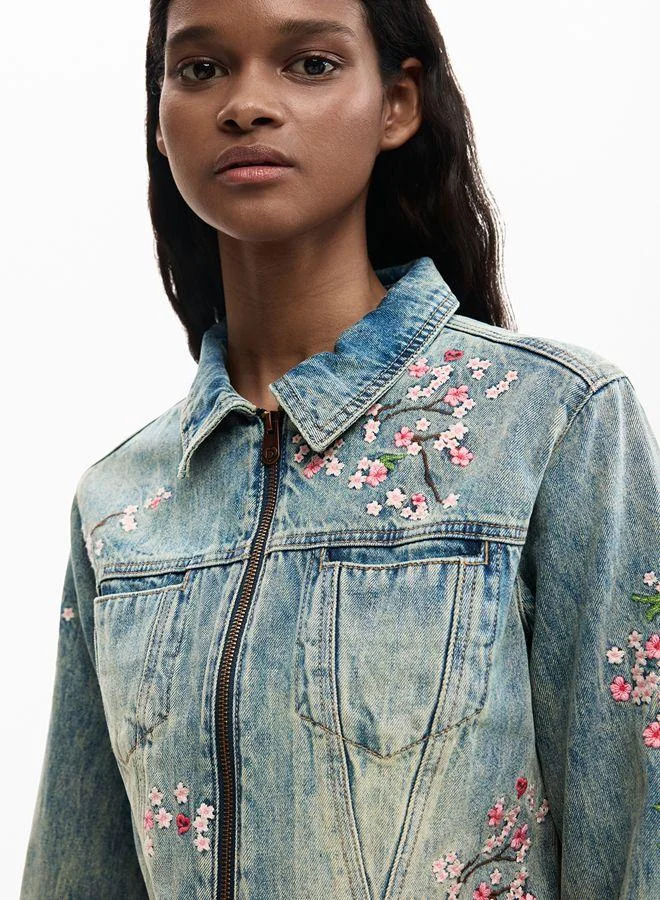 Desigual Blue Embroidered denim jacket for Women | Best Price UAE