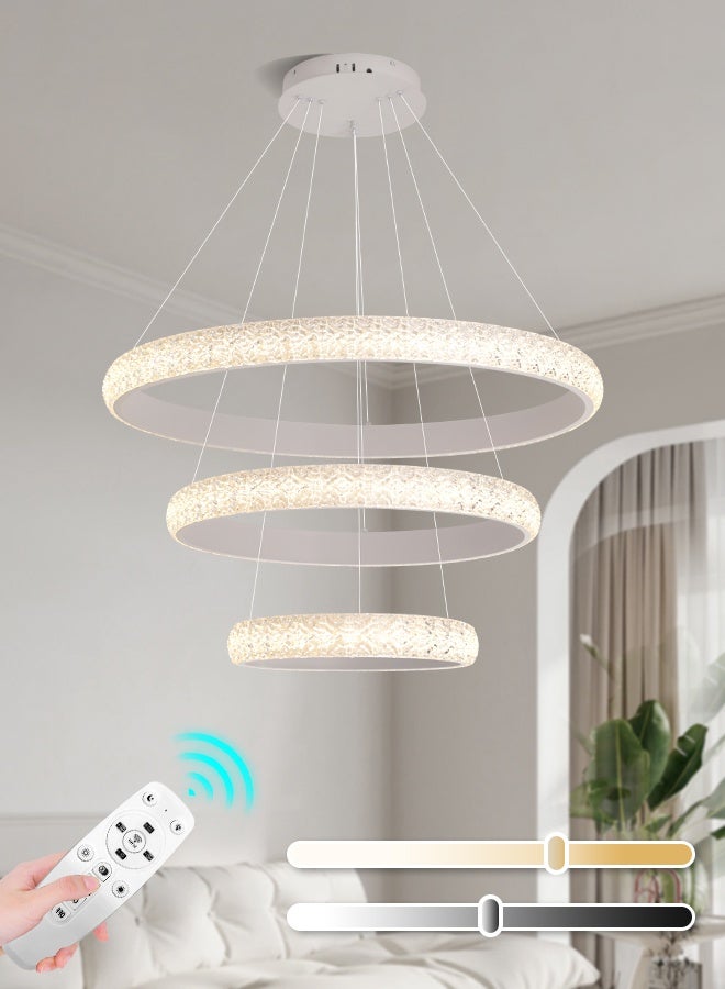 YATAI LIGHTING Modern White Triple Ring LED Chandelier, 102W, Adjustable Height & Dimming, Remote Control, 78cm+58cm+38cm, Crystal Resin Chandelier Light for Dining Room, Living Room & Bedroom  - Image 1