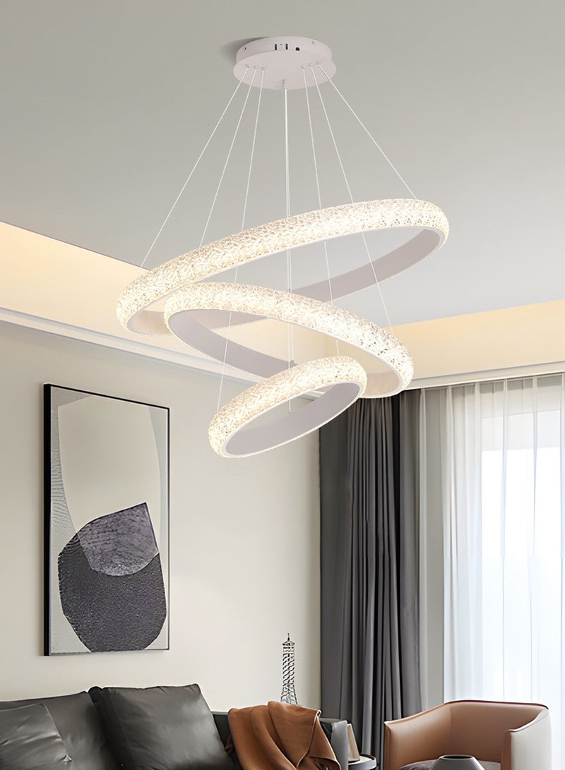 YATAI LIGHTING Modern White Triple Ring LED Chandelier, 102W, Adjustable Height & Dimming, Remote Control, 78cm+58cm+38cm, Crystal Resin Chandelier Light for Dining Room, Living Room & Bedroom  - Image 5