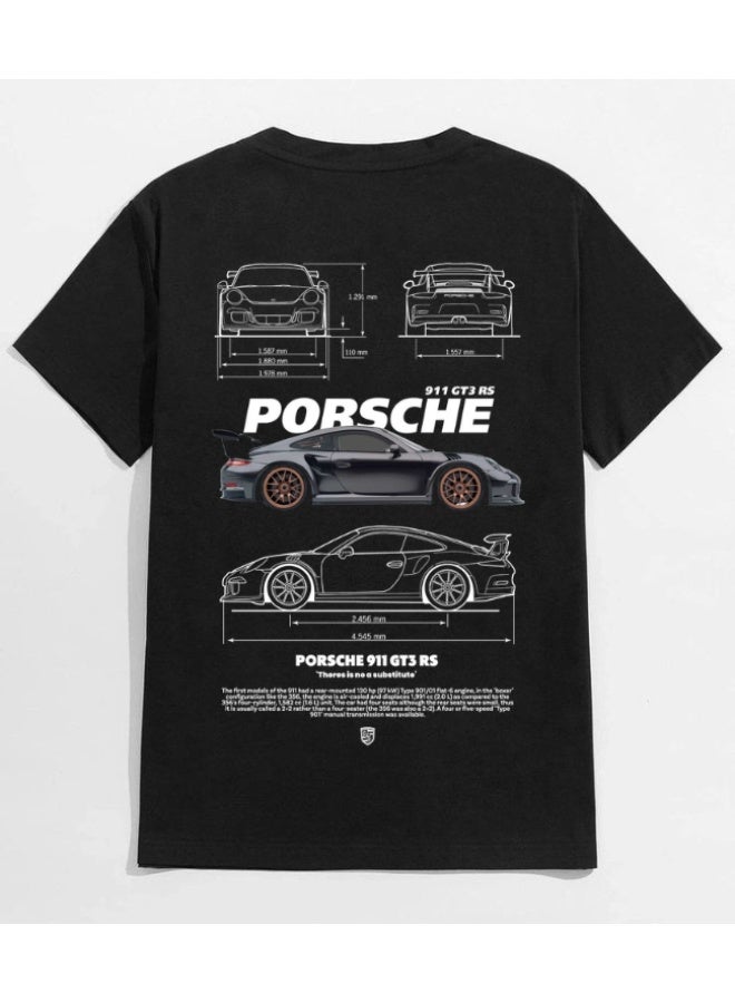 911 GT3 RS Blueprint Graphic T-Shirt | Premium Cotton Car Enthusiast Tee | Black Streetwear
