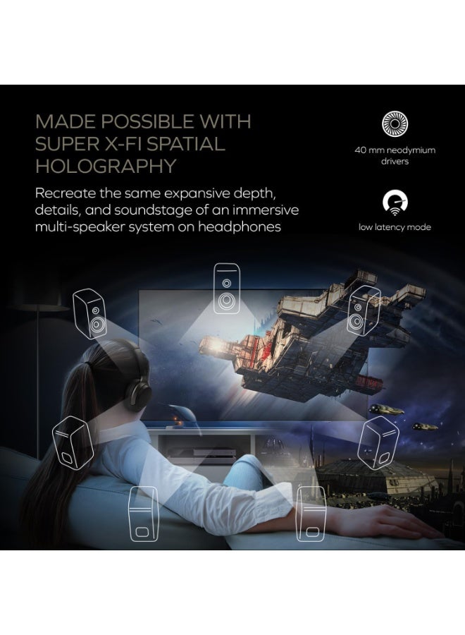 Creative Zen Hybrid SXFI Wireless Over-Ear Headphones with Super X-Fi Technology, Adaptive Hybrid Active Noise Cancellation, Ambient Mode, Up to 70 Hours (ANC Off), Low Latency Mode (Light Gray) - Image 3