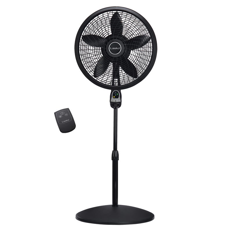 Lasko Oscillating Cyclone Pedestal Fan Adjustable Height Timer Remote Control 3 Speeds for Bedroom Living Room Home Office 18 Black 1843