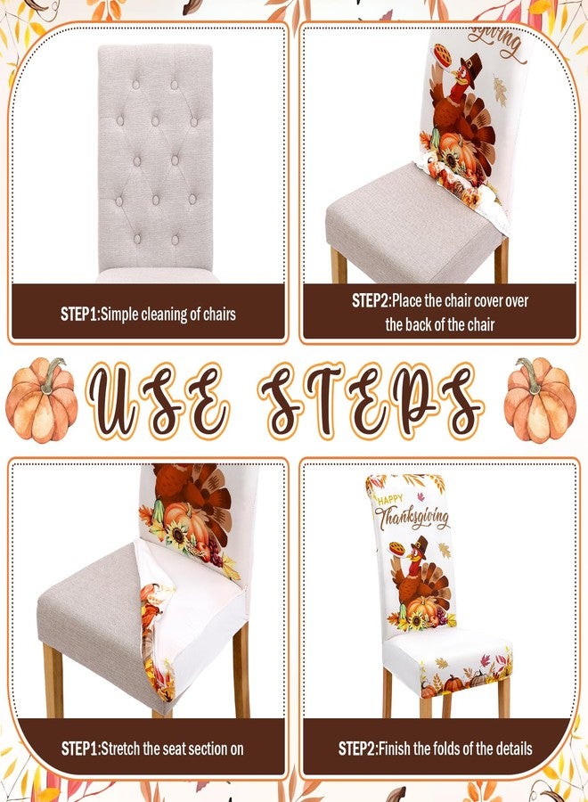 FuWeave ٦ قطع من أغطية كراسي عيد الشكر المصنوعة من خشب القيقب، أغطية كراسي طعام عتيقة الطراز لفصل الخريف، أغطية مقاعد عيد الشكر، أغطية كراسي قابلة للتمدد والإزالة والغسل، مزينة برسومات اليقطين والديك الرومي، مناسبة لحفلات الطعام والمطابخ والمنازل الريفية - Image 3