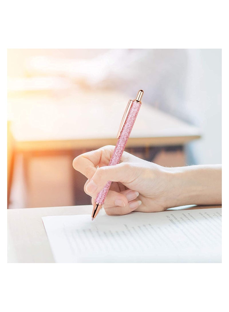 SYOSI أقلام حبر جاف، 4 قطع أقلام ضغط قابلة للسحب، حبر أسود متوسط 1.0 مم، أقلام هدايا لتدوين اليوميات، لوازم مكتبية مدرسية للطلاب والمعلمين والموظفين (وردي، ذهبي، فضي) - Image 5