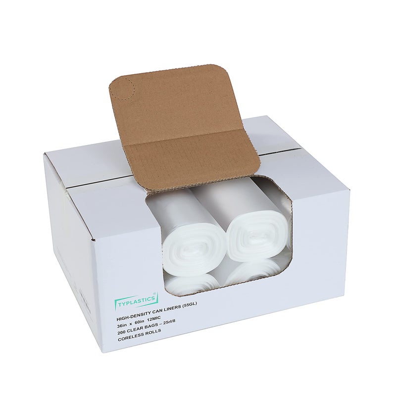 TYPLASTICS 55 Gallon Clear Trash Can Liners - 36" x 60" - High Density Garbage Bags - Case of 200 - Multipurpose for Office, Outdoor, Recycling, Industrial and Commercial - Image 5