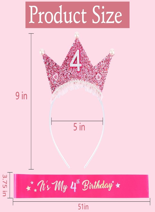 Vovii Birthday Girl Headband with Pearl & Sash Set for 4th Birthday Decorations for Girls, Princess Crown Headband for 4 Year Old Girl Outfit Gift Dress - Image 3